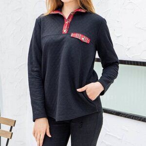 Jen & Co. Black Plaid Elbow-Patch Quilted Pullover